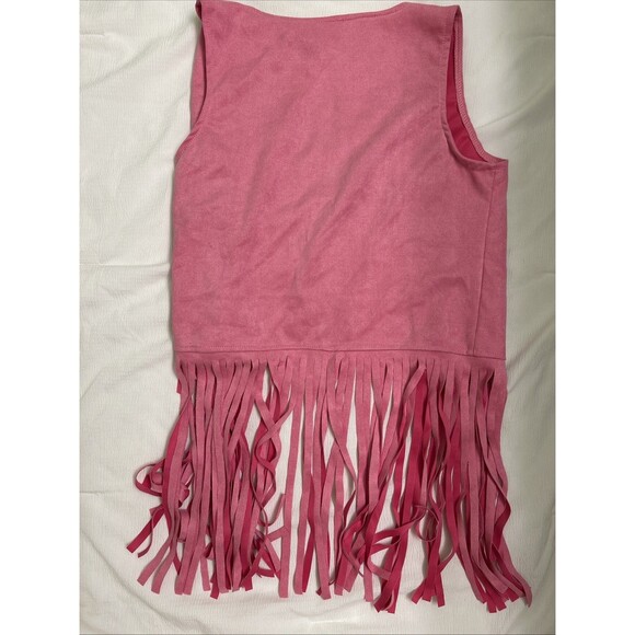 PARTTELY faux suede pink fringe vest with silver snaps halloween western cowgirl - Picture 5 of 5